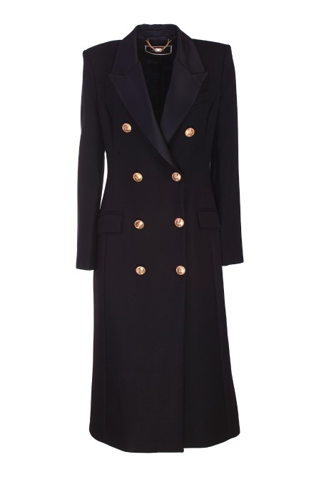 Shop ELISABETTA FRANCHI  Cappotto: Elisabetta Franchi cappotto in crêpe taglio smoking.
Cappotto doppiopetto in crêpe pesante con revers a lancia in raso duchesse dal taglio smoking.
Fodera in raso stampa monogram.
Bottoni in metallo dorato.
Composizione: 63% Viscosa 35% Poliammide 02% Elastane.
Fabbricato in Italia.. CP00436E2-110